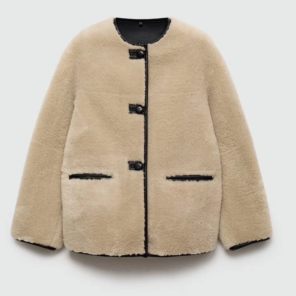 Mango Cream Teddy Jacket with Black Accents - Picture 12 of 12